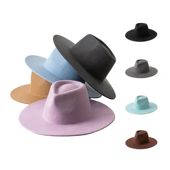Mens Womens Reine Wolle Fedora Panama Hüte Wide Brim Trilby Filz Hut Partei Gentleman Hut Multicolor Outdoor Hut