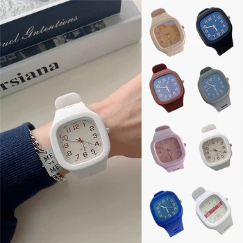 Fashion Square Quarz Digital-Zifferblatt Casual Handgelenk Uhren Gummi Armband Modische Uhr Wasserdichte Armbanduhr für Frauen