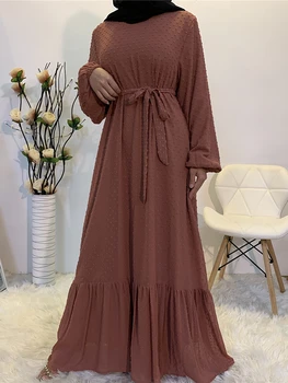 Eid Mubarak Abaya Kleid Dubai Muslimische Frauen Rüschen Hijab Kleider Türkei Islamische Kleidung Kaftan Marocain Vestido Femme Musulmane