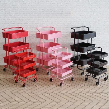 1/6 oder 1/12 Skala Miniatur Puppenhaus Rolling Cart Storage Organizer, Mini-Küche, Möbel für Barbies OB11 Puppe Zubehör