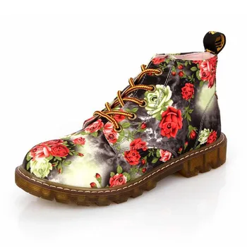 CUZULLAA Frauen Klassische Floral Lace-up Stiefel Weibliche Herbst Mode Schuhe Frauen Blume Print Non-slip Knöchel Stiefel Größe 35-40