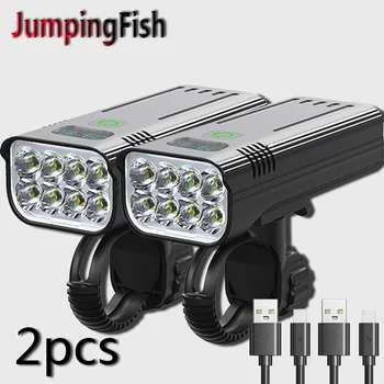 2PCS 10000mAh Bike Light USB Rechargeable 5000LM Fahrradlampe 8*LED Super Helle Taschenlampe Vorne Licht und Farbe Hinten Licht