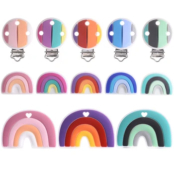 Regenbogen Serie Silikon Perlen Schnuller Clips Food Grade Beißring DIY Schnuller Kette Für Baby-Schmuck Machen Halskette Zubehör