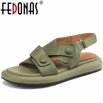 FEDONAS Freizeit Sommer Frauen Sandalen Plattformen aus Echtem Leder Mode Schuhe Frau Casual Outdoor Komfortable Damen Wohnungen 2023